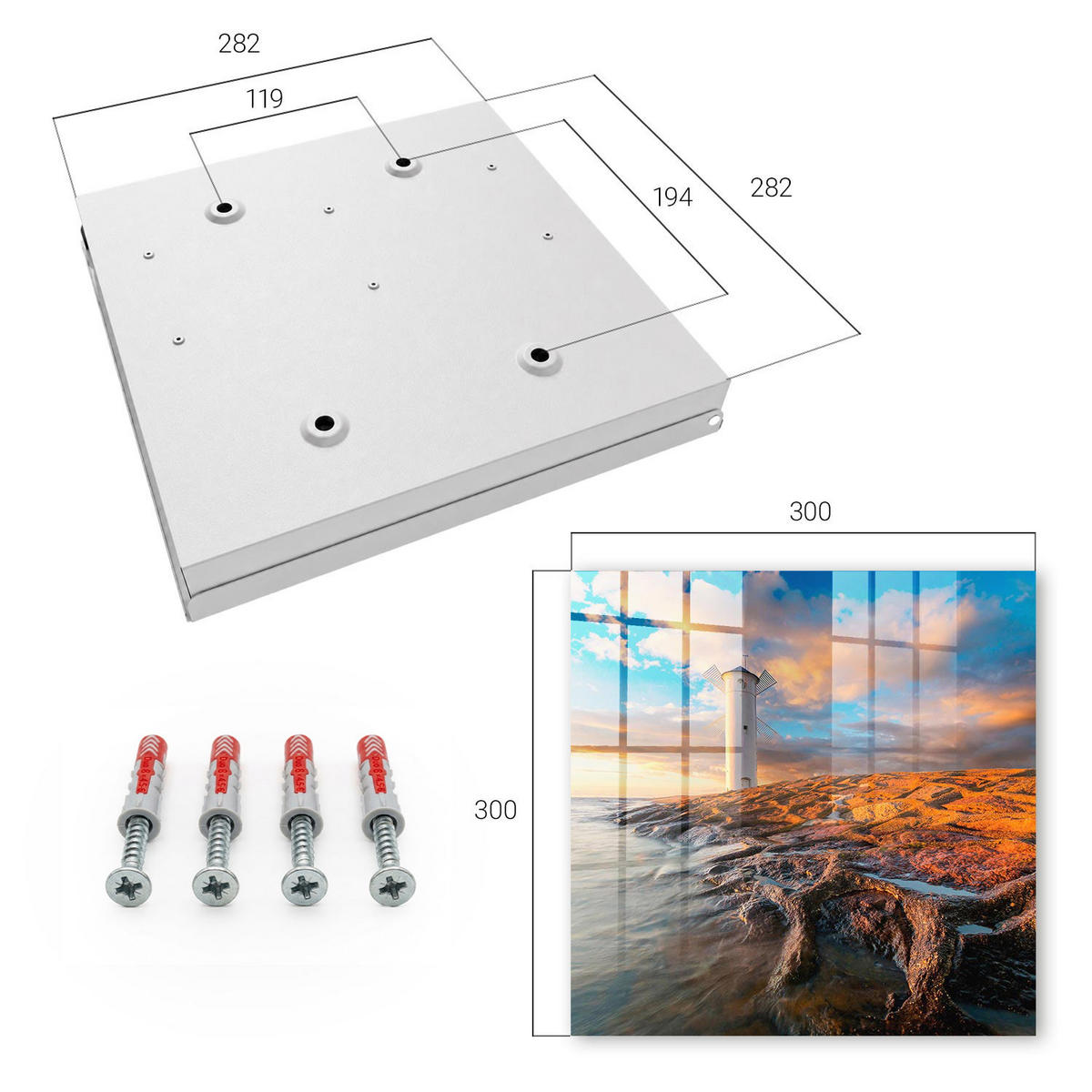 SCHLÜSSELBOX Weiß 30x30 cm – Türöffnung nach rechts - Leuchtturm - Blau, Metall (30/30/5cm) - TULUP