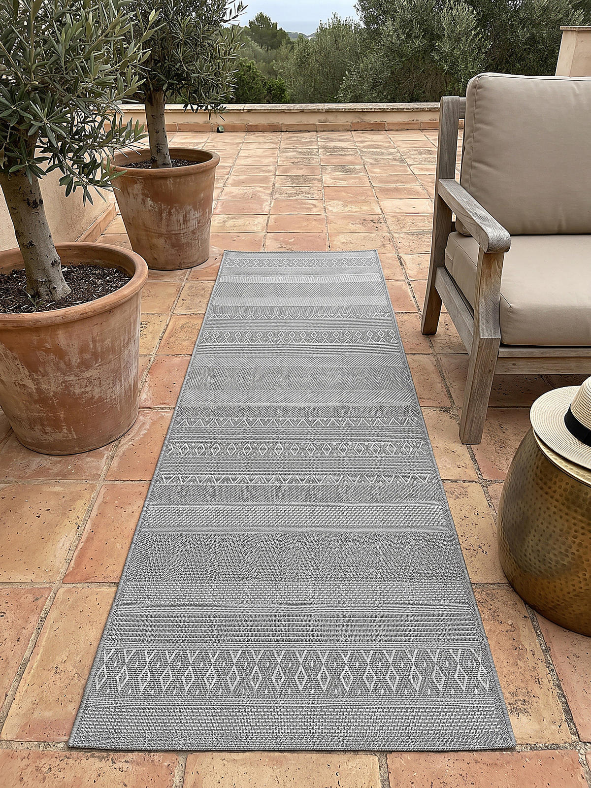 TEPPICH Flachgewebe ESERA Gestreift Polypropylen Grau 80 x 150 cm - Grau, Textil (80/150cm) - KADIMA DESIGN