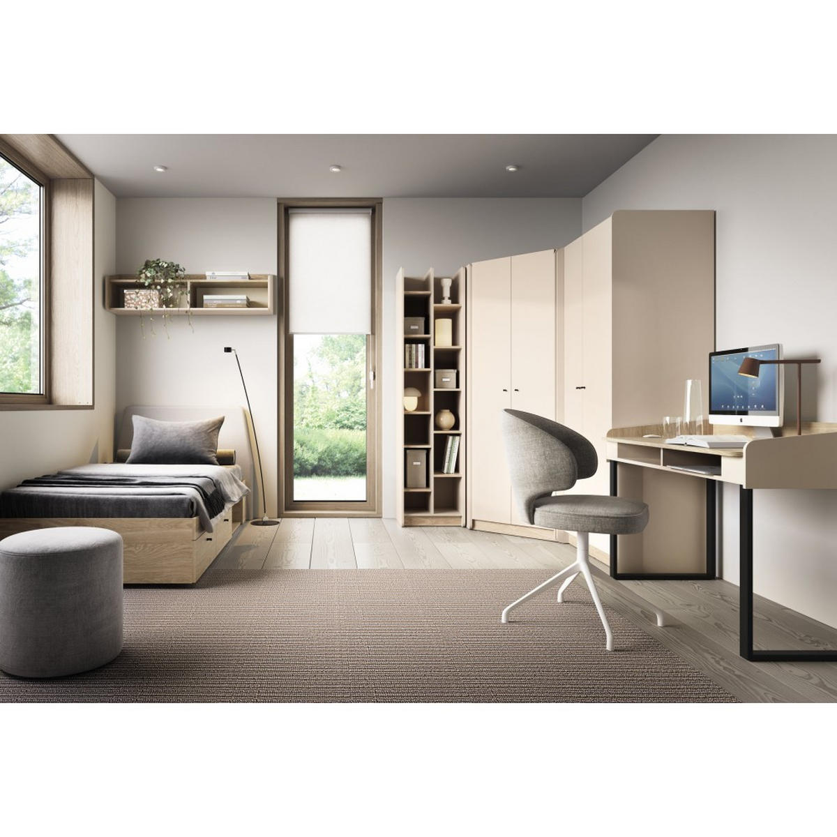 JUGENDBETT Alex mit 2 Schubladen, 90x200 cm, Sandbeige - Beige/Schwarz, Holzwerkstoff (90/200cm) - Beautysofa