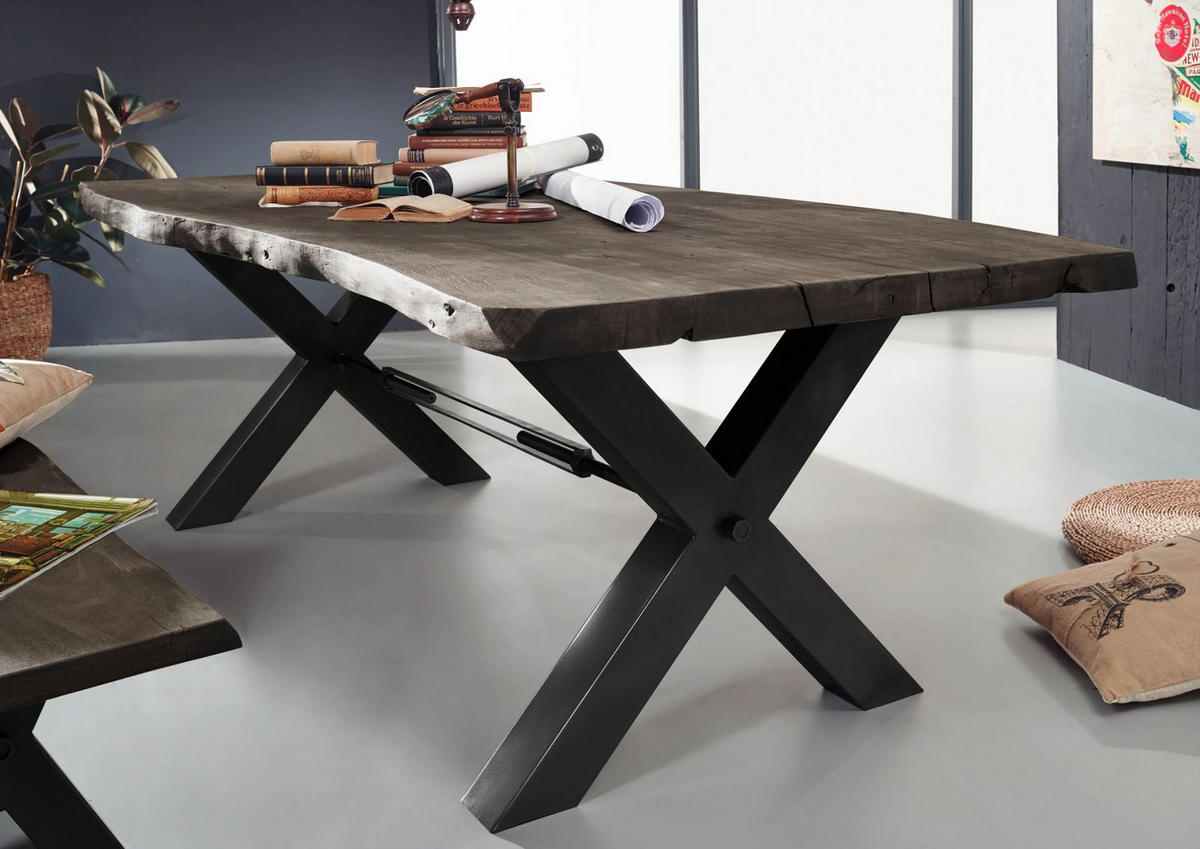ESSTISCH Akazie 240x110x76 grau lackiert IRON LABEL #178 - Grau, Metall (240/110/76cm) - Massivmoebel24