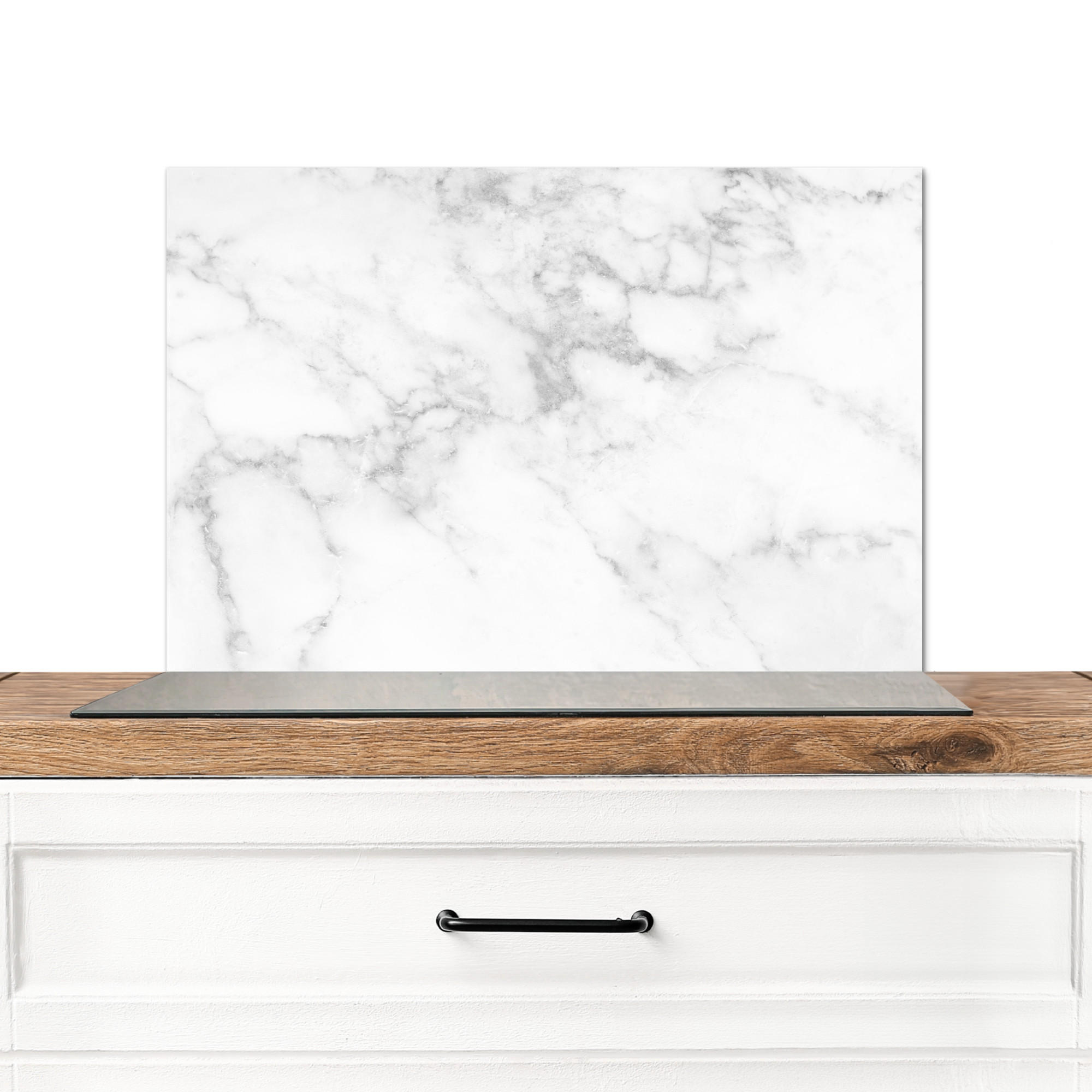 SPRITZSCHUTZ KÜCHE Marmor - Grau - Weiß - Strukturierter Marmor 60x40 cm - Weiß, Metall (60/0.3/40cm) - MuchoWow
