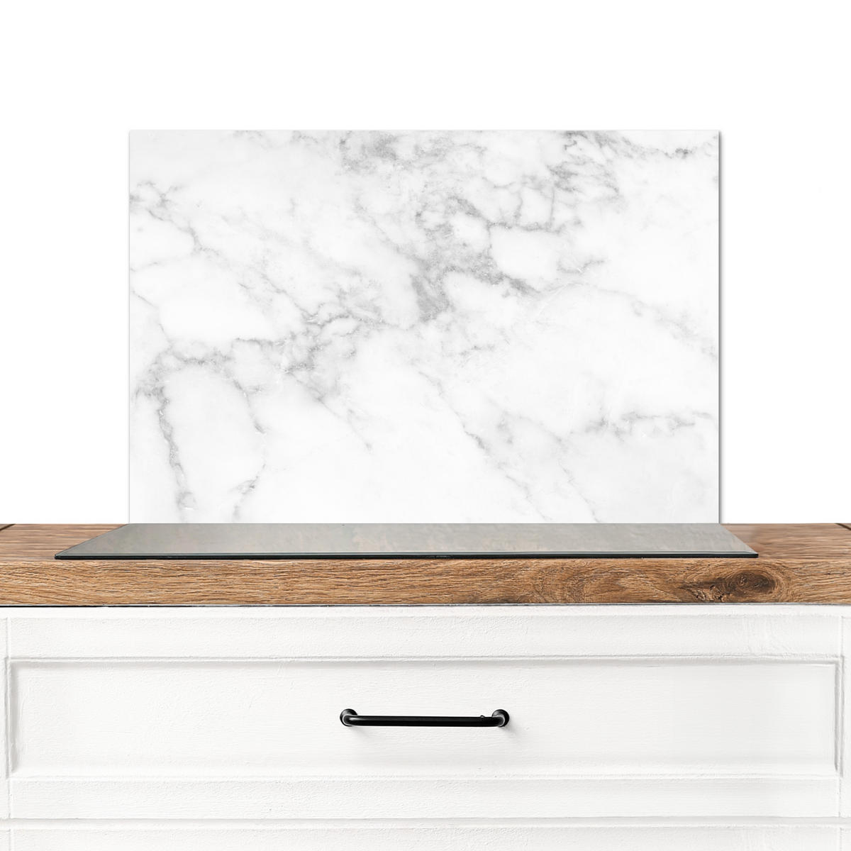 SPRITZSCHUTZ KÜCHE Marmor - Grau - Weiß - Strukturierter Marmor 60x40 cm - Weiß, Metall (60/0.3/40cm) - MuchoWow
