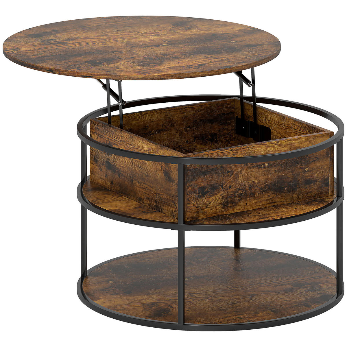 COUCHTISCH höhenverstellbar Wohnzimmertisch mit Ablagefläche, Braun - Braun, Metall (80/80/61.5cm) - HOMCOM