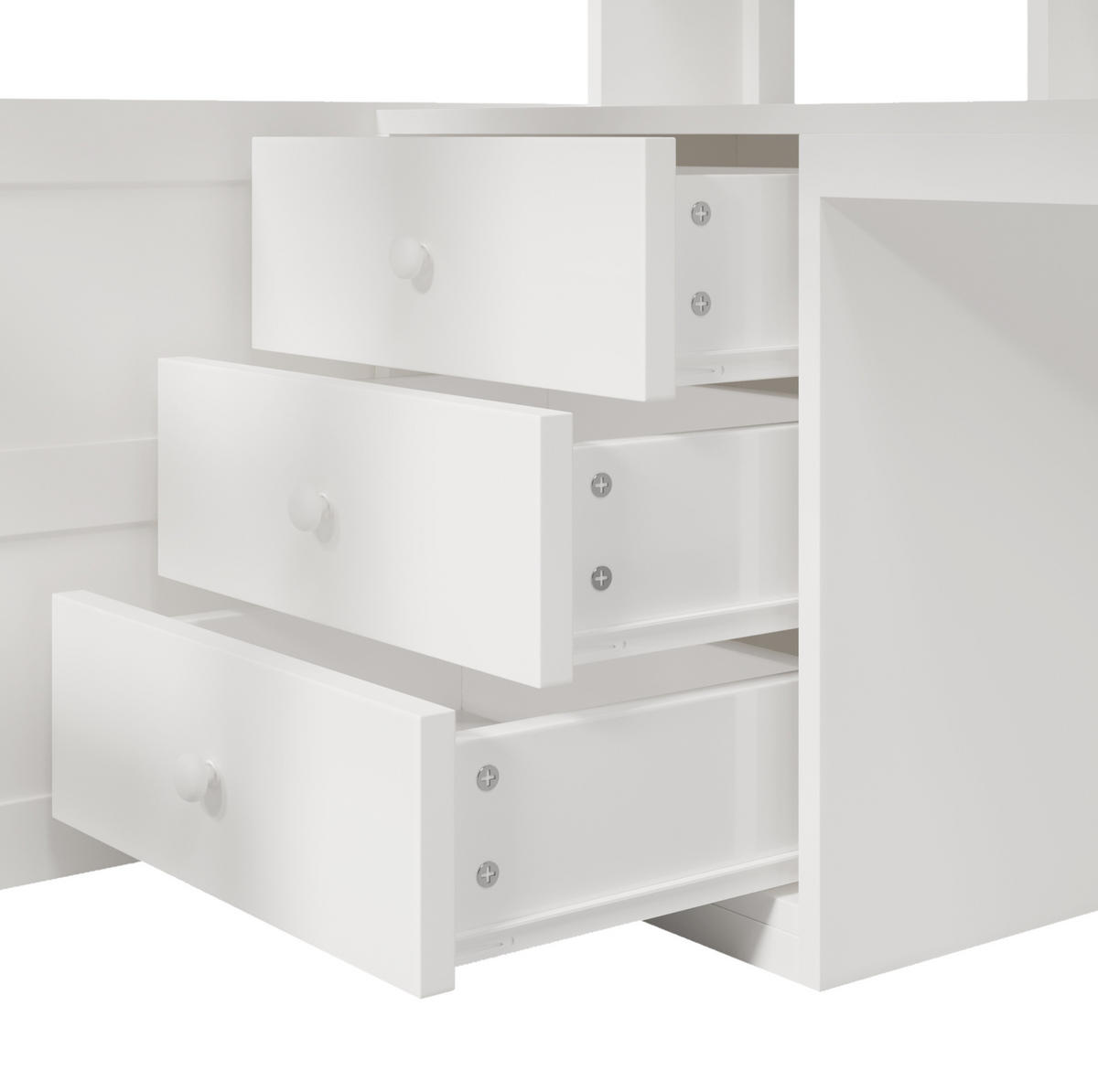 HOCHBETT mit LED-Leuchtleiste, Schreibtisch und Kleiderschrank, 140/200 cm, Weiß - Weiß, Holz (140/200cm) - MIVRAY