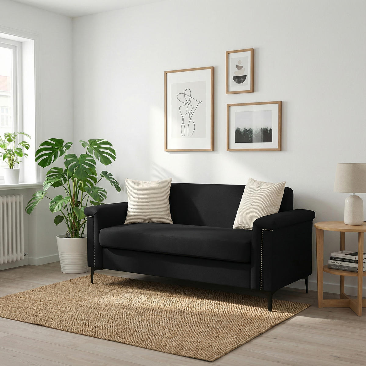 2-SITZER-SOFA aus Sperrholz & Massivholz 172x73,5x81,5 cm mit Federkern, schwarz - Schwarz, Textil (73.5/81.5/172cm)