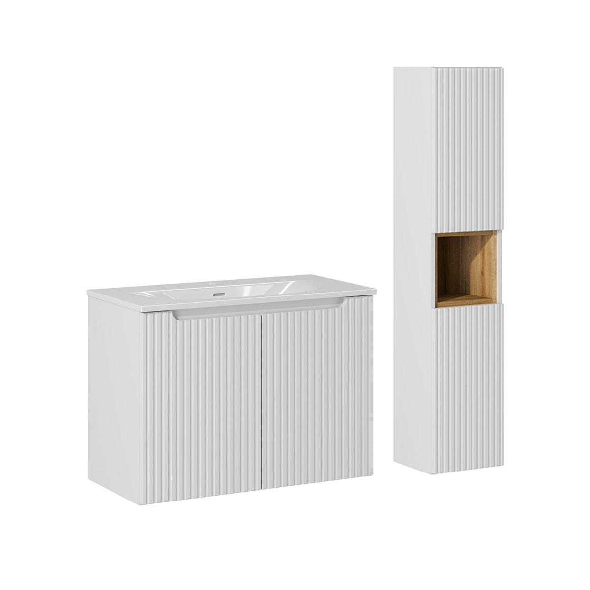BADMÖBEL 80cm Riva 2er-Set Weiß - Weiß, Holzwerkstoff (80/57/40cm) - Petits-meubles
