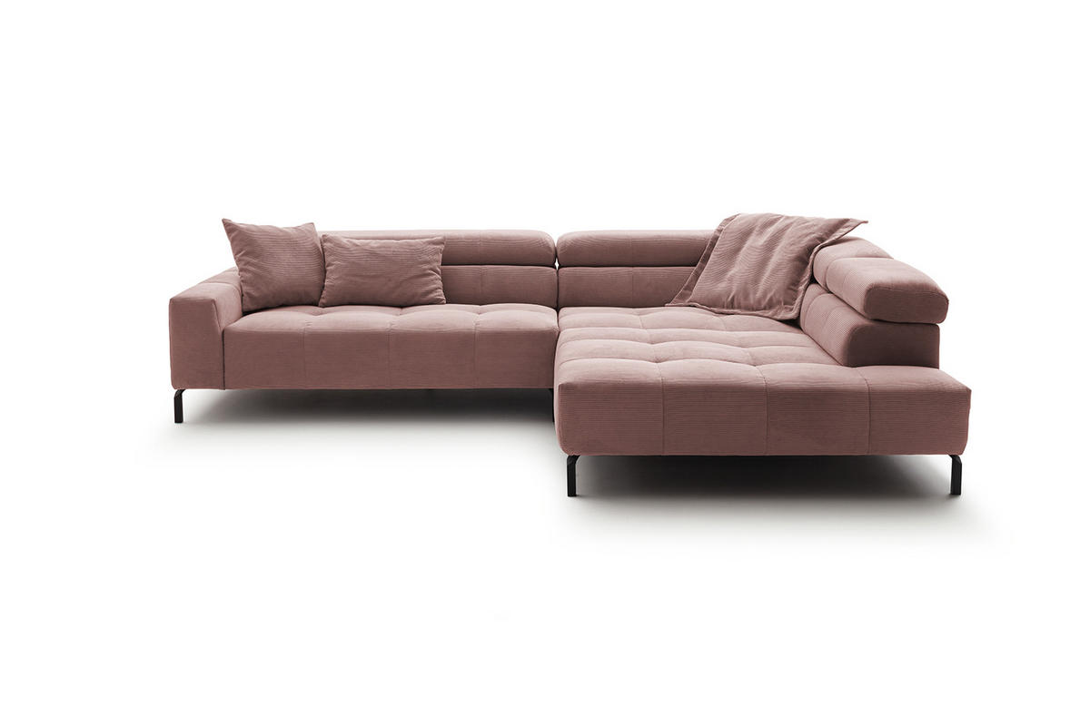 ECKSOFA MIT MOTORISCHEM SITZVORZUG OHIO Pink Cord - Pink/Schwarz, Textil/Metall (311/219cm) - KAWOLA