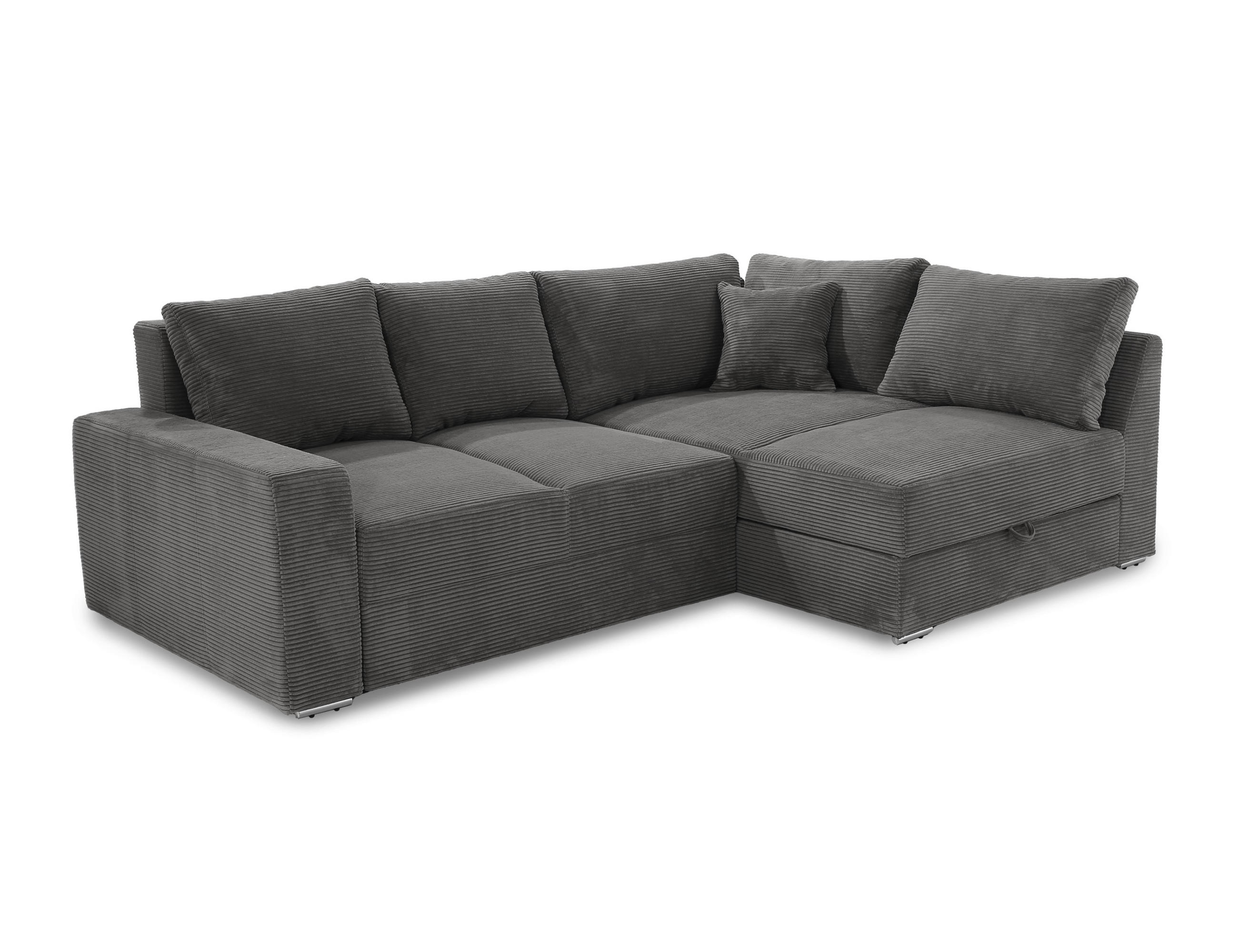 ECKSOFA-DAUERSCHLÄFER Boxspring Federkern Topper Bettkasten, seitenverkehrt montierbar B260/T181/H88 cm, Cord Grau Anthrazit / 15233 - Chromfarben/Schieferfarben, Textil/Metall (260/181cm) - luma-home