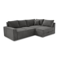 ECKSOFA-DAUERSCHLÄFER Boxspring Federkern Topper Bettkasten, seitenverkehrt montierbar B260/T181/H88 cm, Cord Grau Anthrazit / 15233 - Chromfarben/Schieferfarben, Textil/Metall (260/181cm) - luma-home