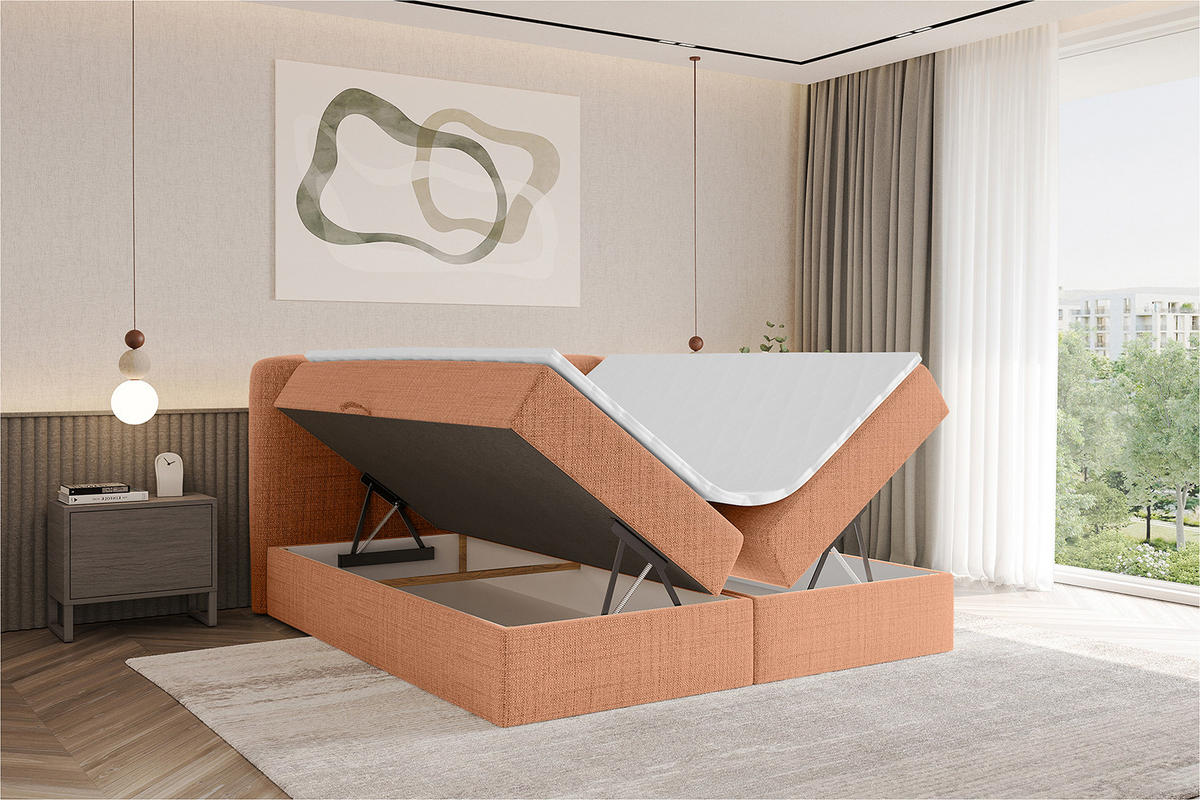 BOXBETT mit Matratze H4 - NINA - 160x200 cm - Apricot - Orange, Holzwerkstoff (160/200cm) - ALTDECOR