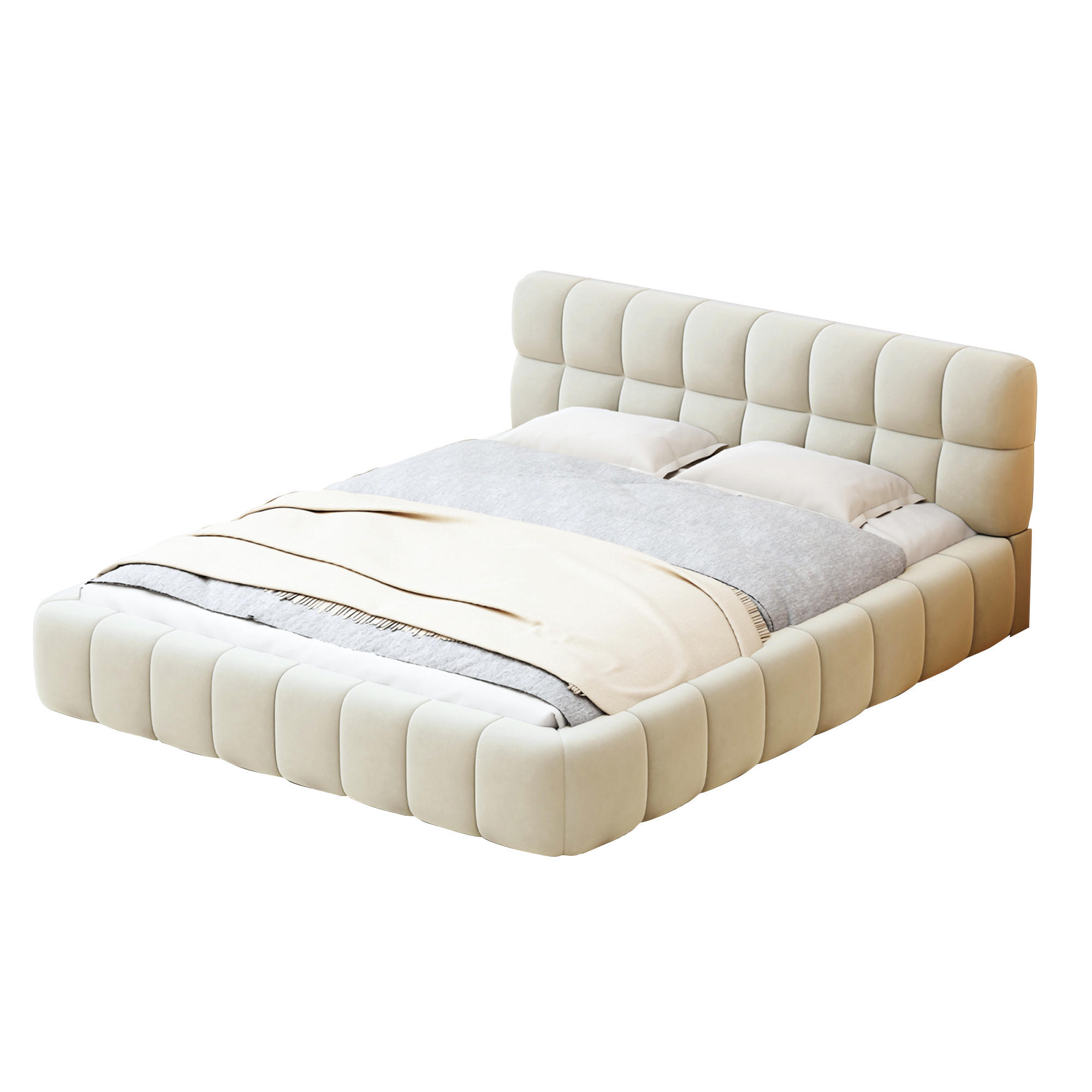 POLSTERBETT 140x200 cm, doppelbett, mit modernem wellenförmigem Kopfteil, aus weichem Leinenstoff in beige - Beige, Holz/Textil (140/200cm) - BRILVERDE