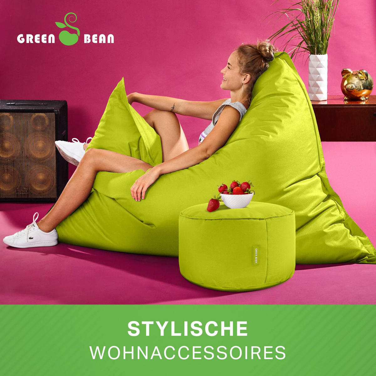 XXL-SITZSACK + Pouf 2er Set - 140x180cm - Hellgrün, Textil (140/25/180cm) - Green Bean
