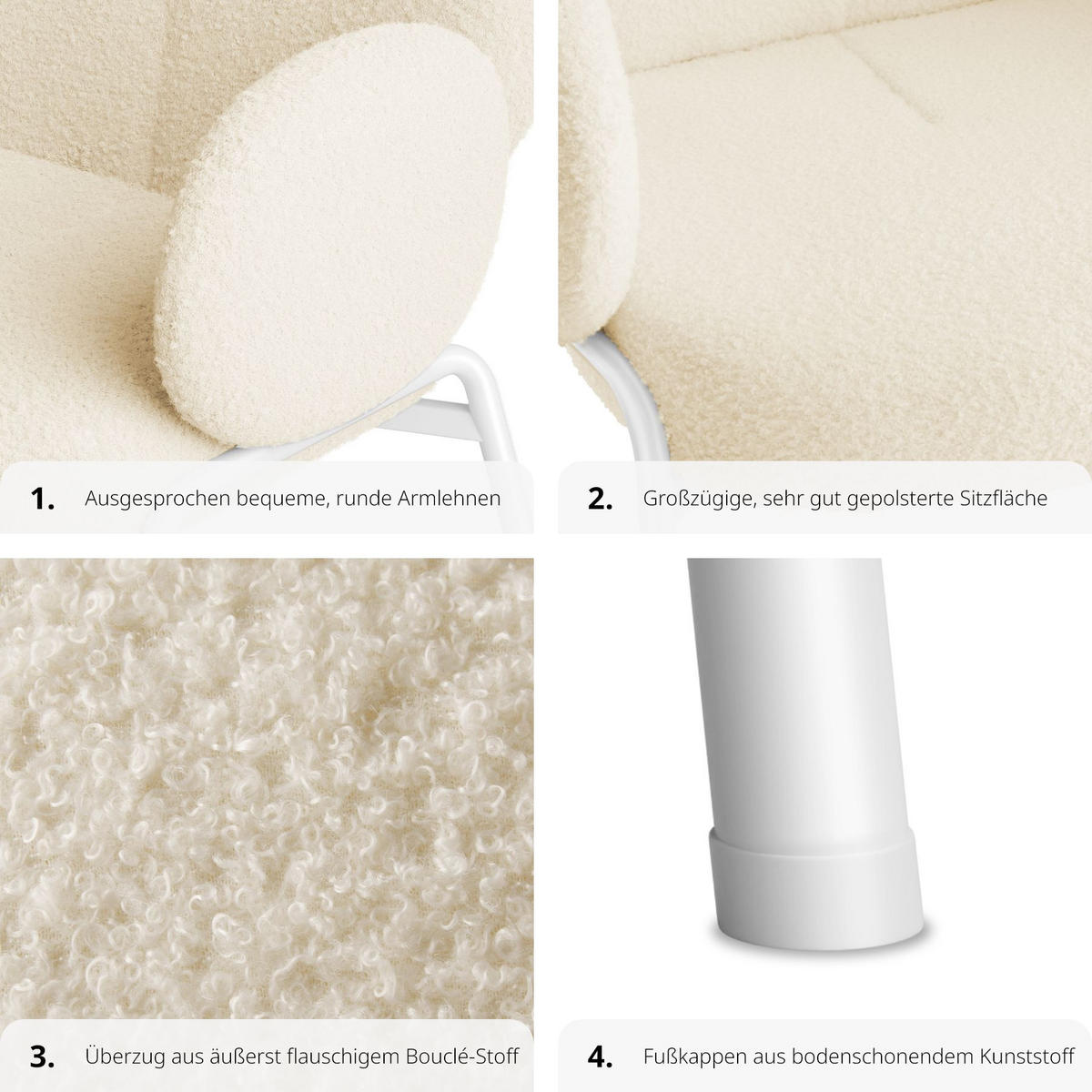 STUHL 1er Set Scandi Belastbarkeit 120 kg 61 5 x 62 x 90 - Creme, Kunststoff (62/90/61.5cm) - tectake