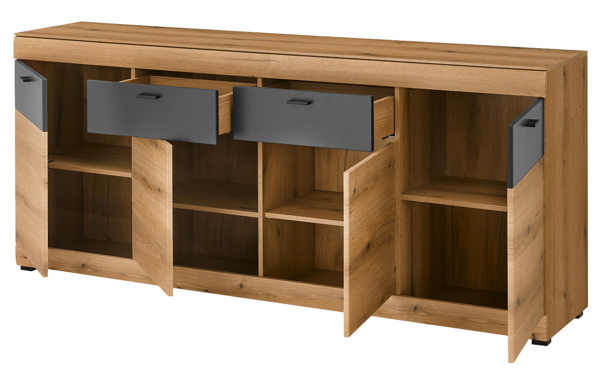 SIDEBOARD in Eiche, grau 200 cm, große kommode mit Soft-Close - Kaschmir/Eichefarben, Holzwerkstoff/Kunststoff (200/87/42cm) - Furn.Design