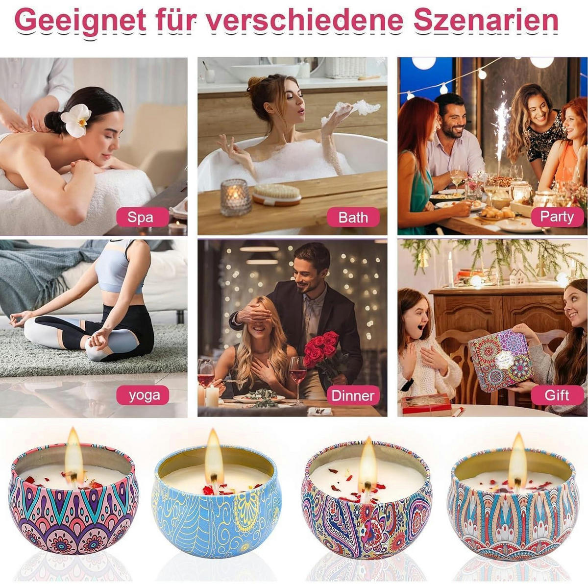 DUFTKERZEN 4-teiliges Set Sojawachs Aromatherapie - Multicolor, Paraffin (4cm)