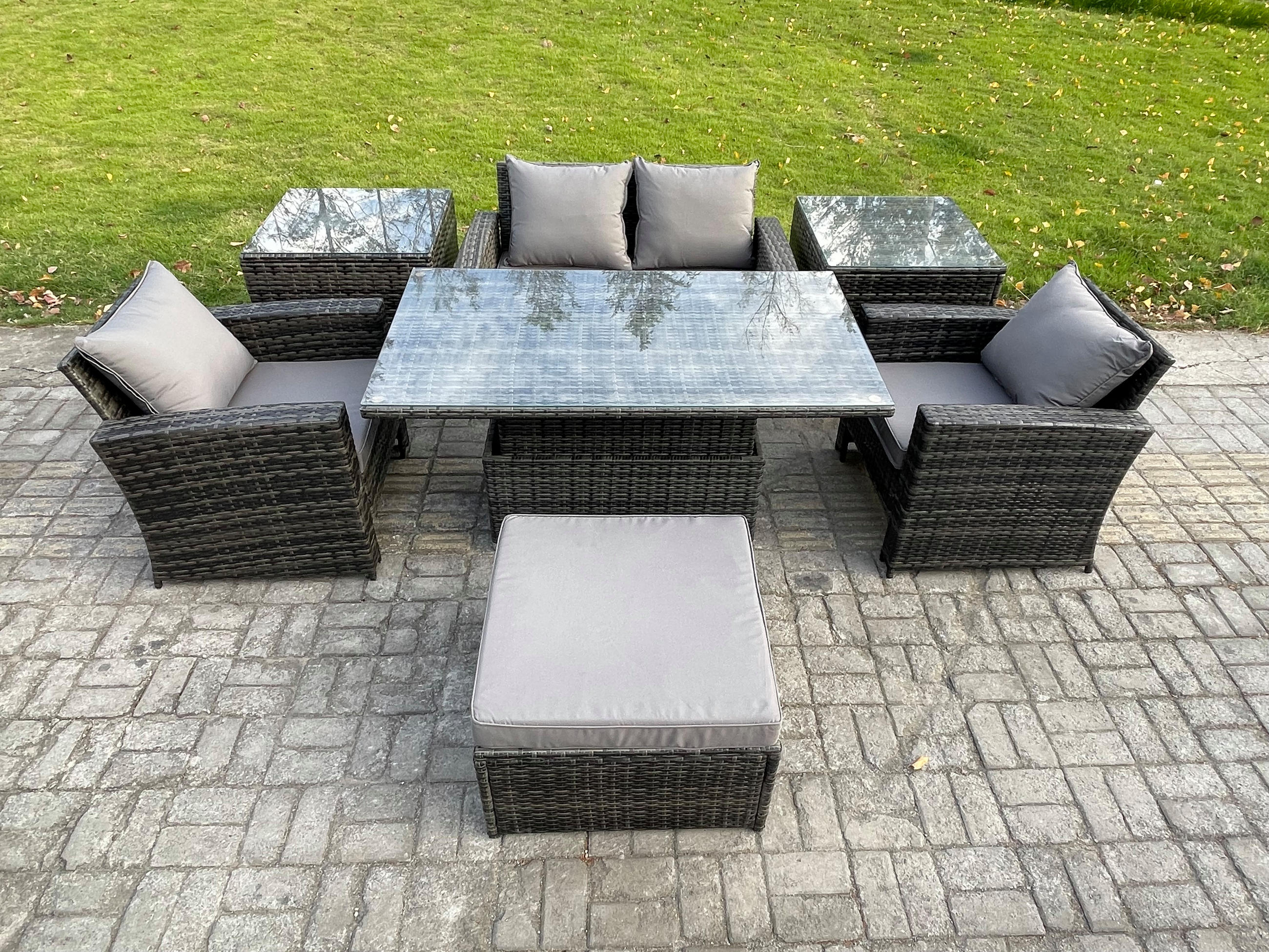 GARTENSOFA Hohe Rückenlehne Polyrattan Dunkelgrau 5-Sitzer - Dunkelgrau, Metall - Fimous