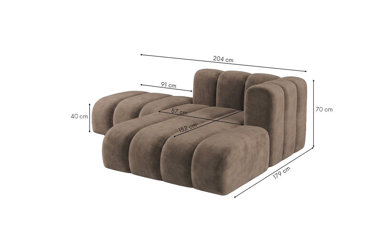 CHAISELONGUE Modulare Mit Hocker, Velvet-Stoff Riviera, Braun, Rechts, GRAND - Braun, Holz (204/179cm) - Kaiser Möbel