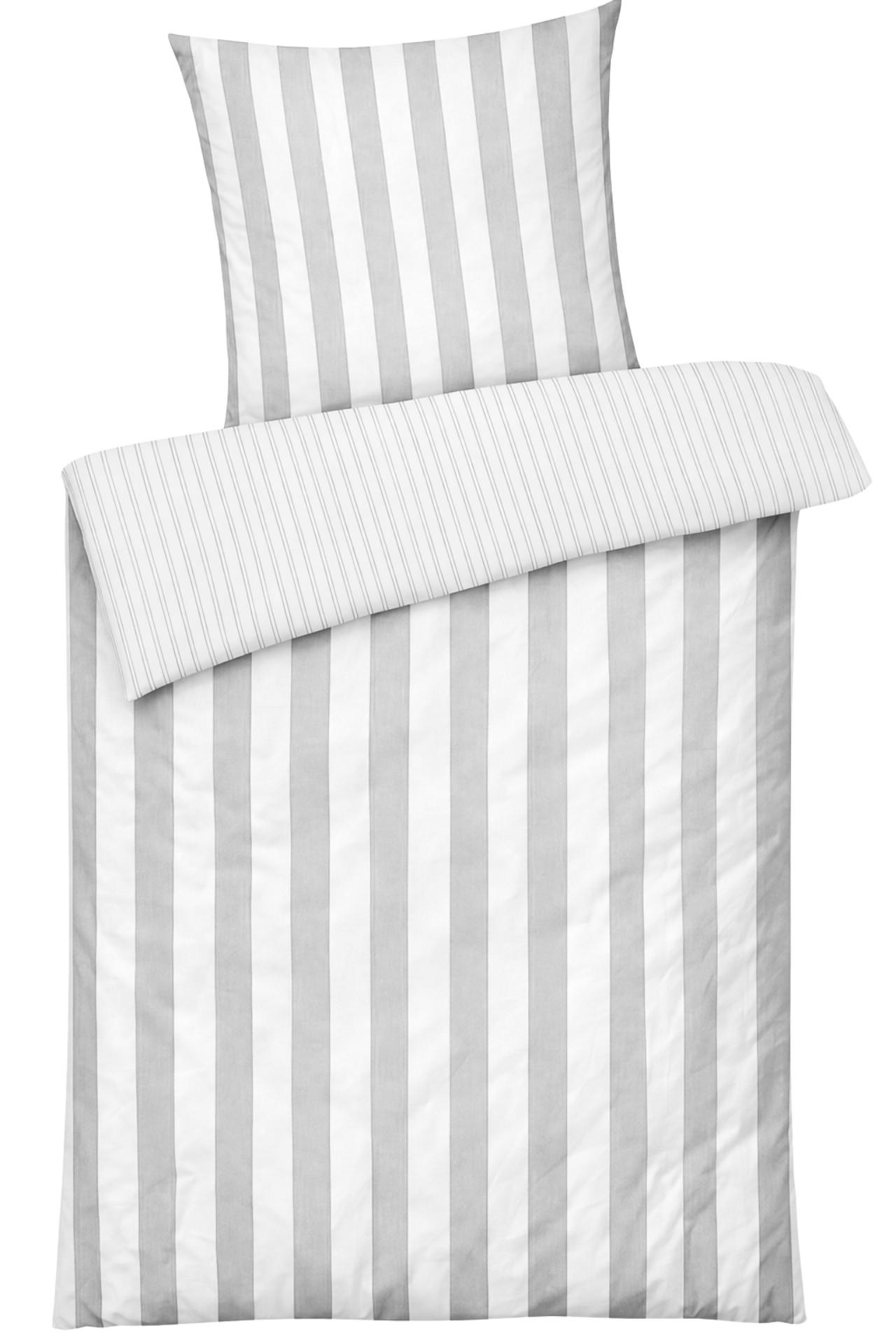 WENDE-BETTWÄSCHE Mako Perkal 240x220 cm aus 100% Baumwolle mit Reißverschluss, 3 teilig Bettbezug gestreift 240 x 220 - Silber - Silberfarben, Textil (240/220cm) - Carpe Sonno