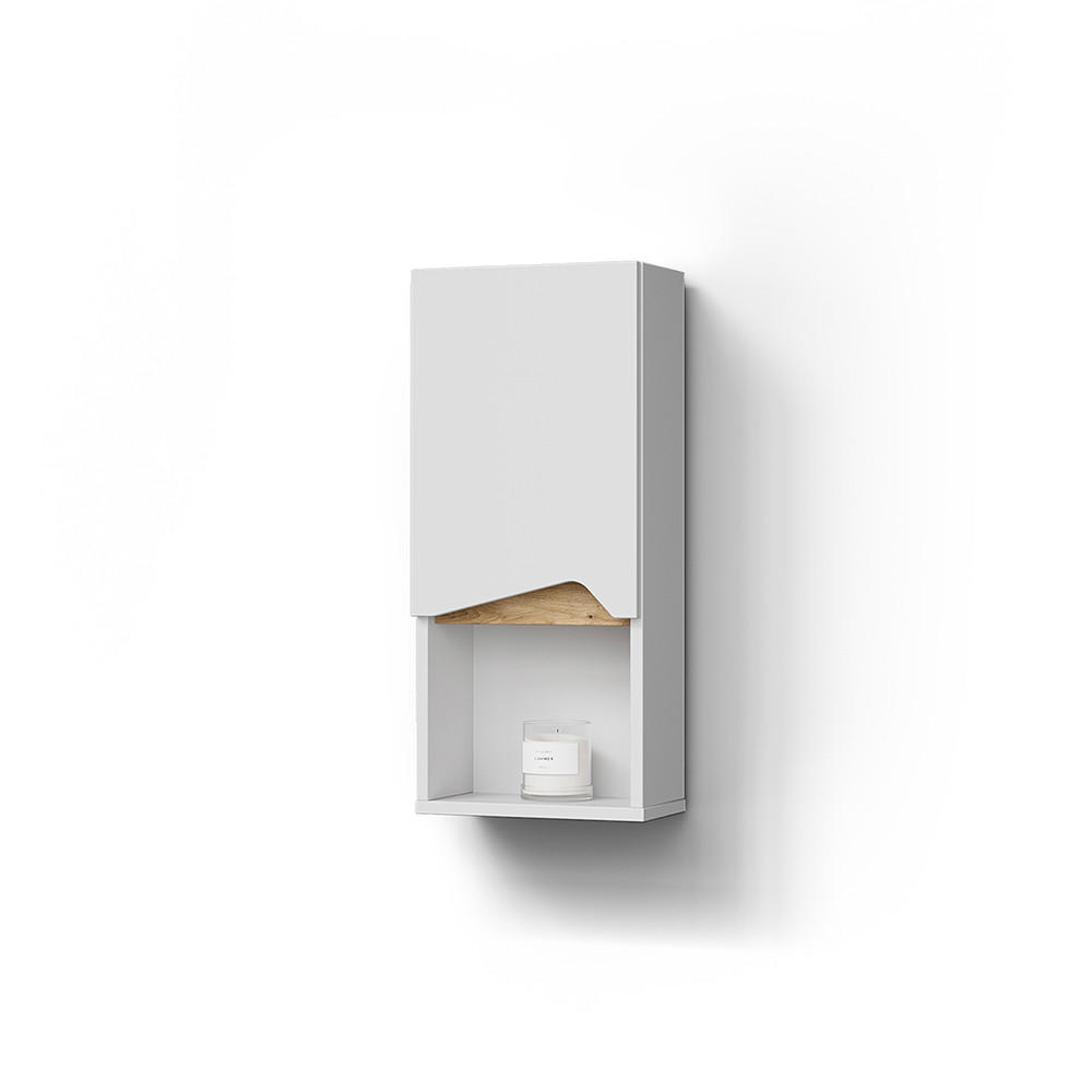 BADSCHRANK Timavo Weiß 30 x 67 cm mit Tür und offenem Fach - Weiß/Eiche Artisan, Holzwerkstoff (30/67/17cm) - Livinity®