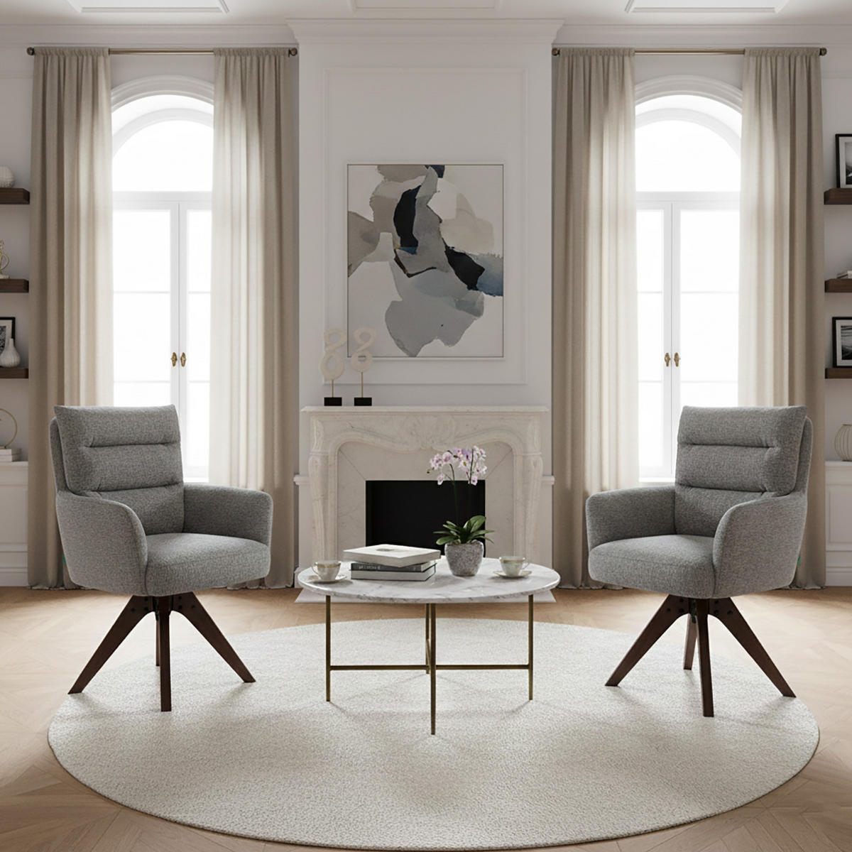 ARMLEHNSTUHL Mika-Juna 2er-Set - Nussbaumfarben/Grau, Eichenholz/Holz (59/94/66cm) - DUBI Möbel