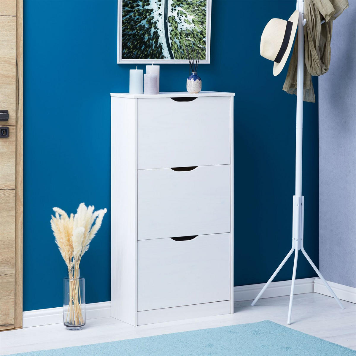 SCHUHSCHRANK BASIL - Weiß, Holz (59/116/25cm) - IDIMEX