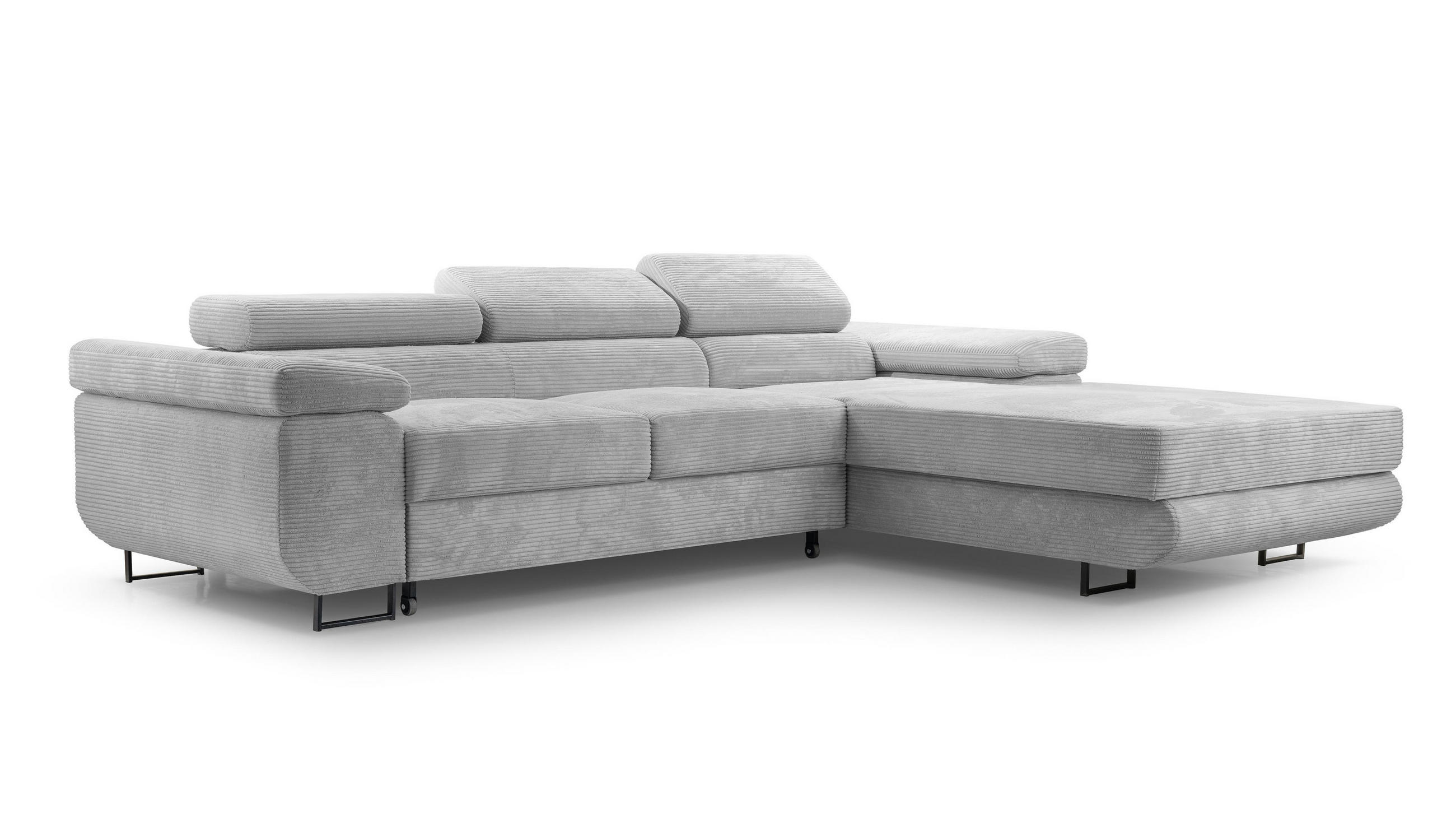 ECKSOFA L Form Arborio Hellgrau 280/203/90 cm Rechts mit Schlaffunktion - Hellgrau/Schwarz, Textil/Metall (280/203cm) - AX Living