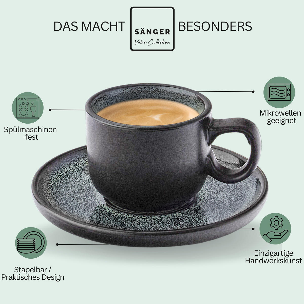 ESPRESSOTASSEN SET MALMÖ - 12 teilig aus Steingut - Grün, Stein (0.08L) - Sänger