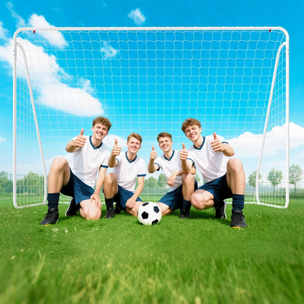 FUSSBALLTOR DE-09881 mit Trainingskäfig, UV-beständig Weiß - Weiß, Metall (120/301cm) - ComfortXL