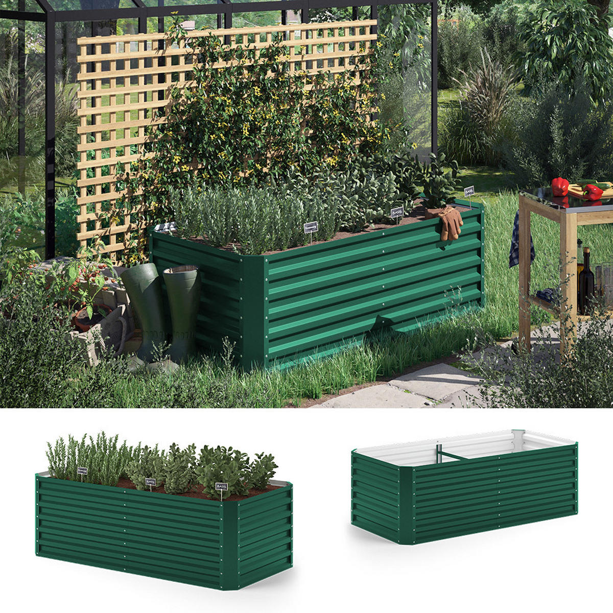 HOCHBEET Grün 180 x 90 cm - Grün, Metall (180/60/90cm) - OK-Living