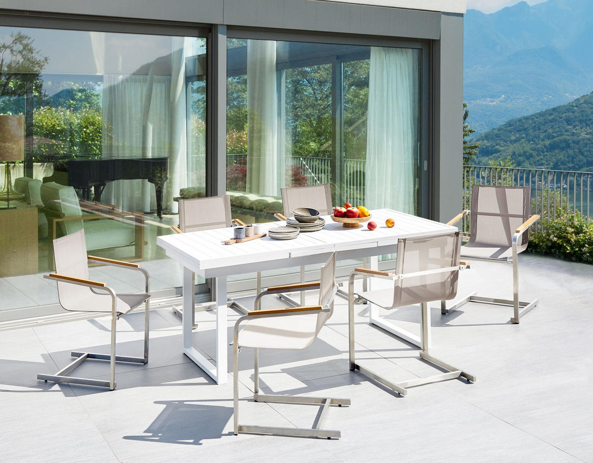 GARTENMÖBEL-SET 6-Sitzer Weiß Valcanetto/Cosoleto - Beige/Silberfarben, Metall - Beliani