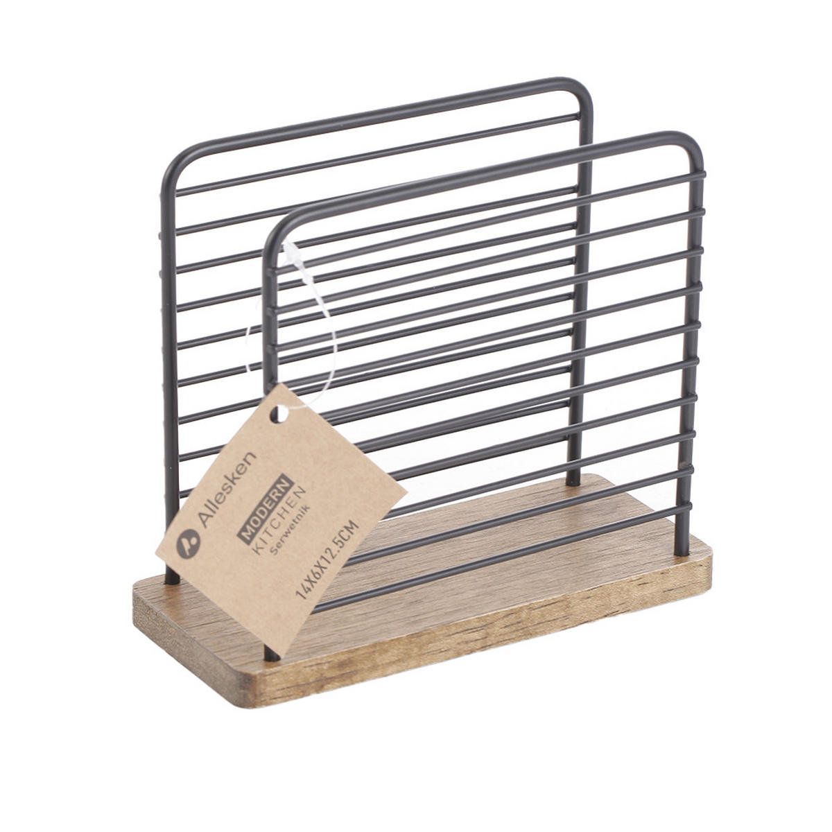 SERVIETTENHALTER Modern Kitchen Schwarz Naturfarbe 14/6/12 cm Holz - Schwarz/Naturfarben, Holz/Metall (6/14cm) - Mondex