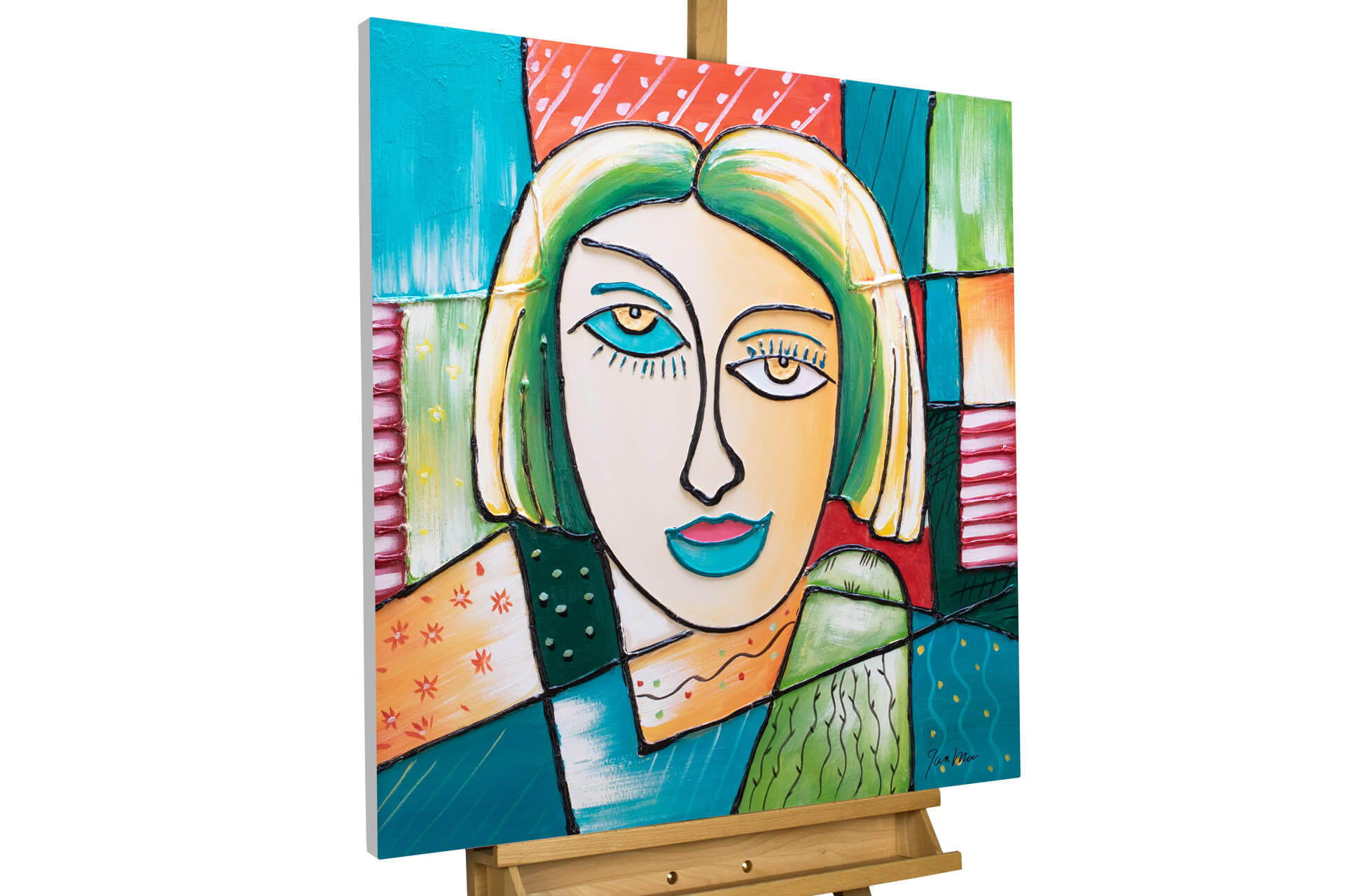 RUČNE MAĽOVANÝ AKRYLOVÝ OBRAZ 80/80 cm, viacfarebný, figurálny motív - viacfarebná, drevo/textil (80/80cm) - KUNSTLOFT