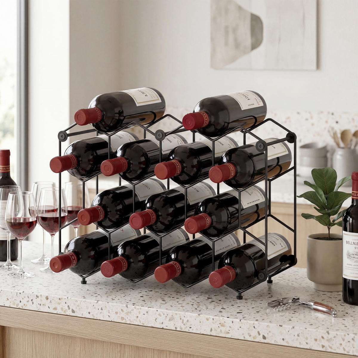 WEINREGAL Metall Schwarz - Schwarz, Metall (15.5/31/43cm) - HOMCOM