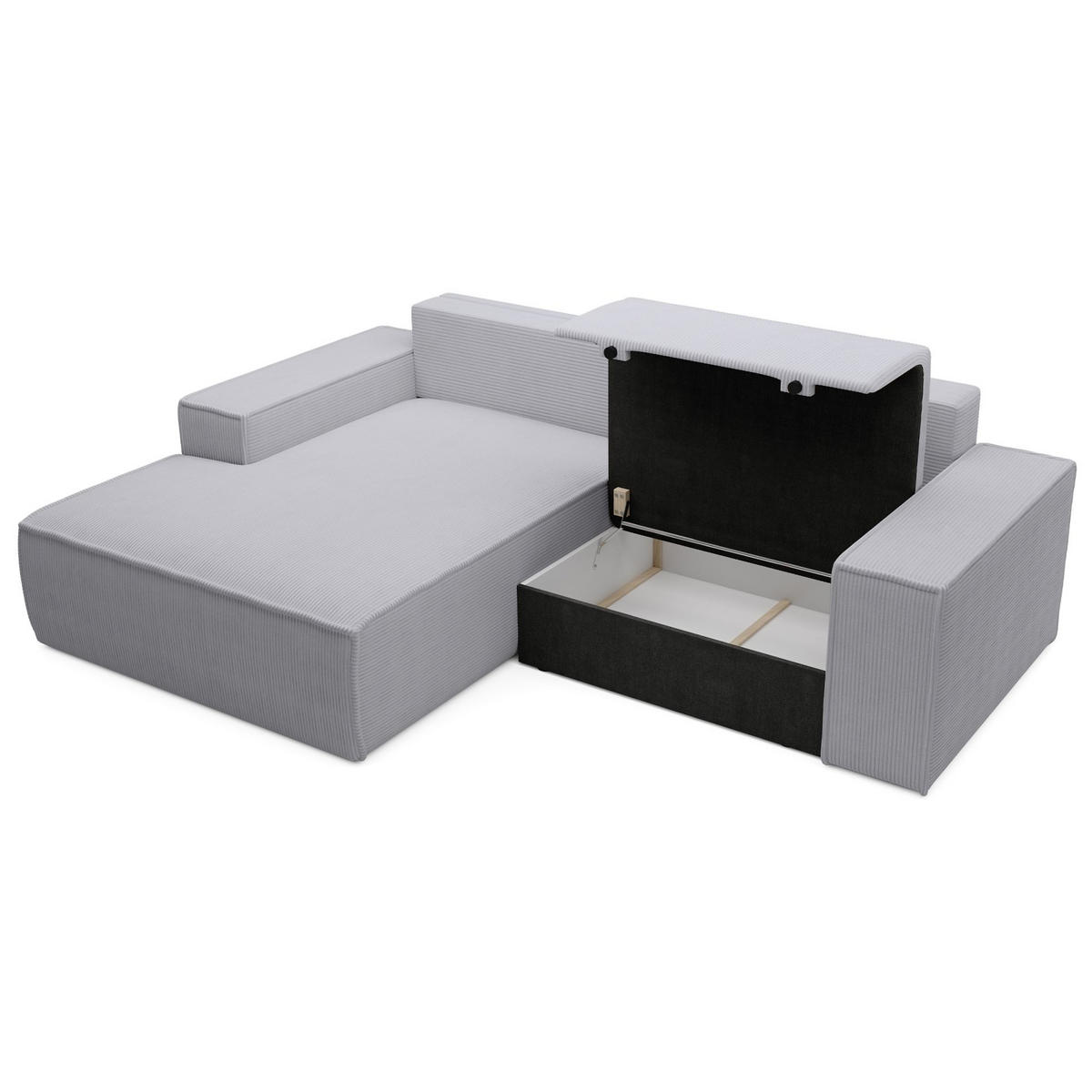 ECKSOFA Farese Mini mit Cordbezug Hellgrau, links - Hellgrau/Schwarz, Textil (240/167cm) - Selsey