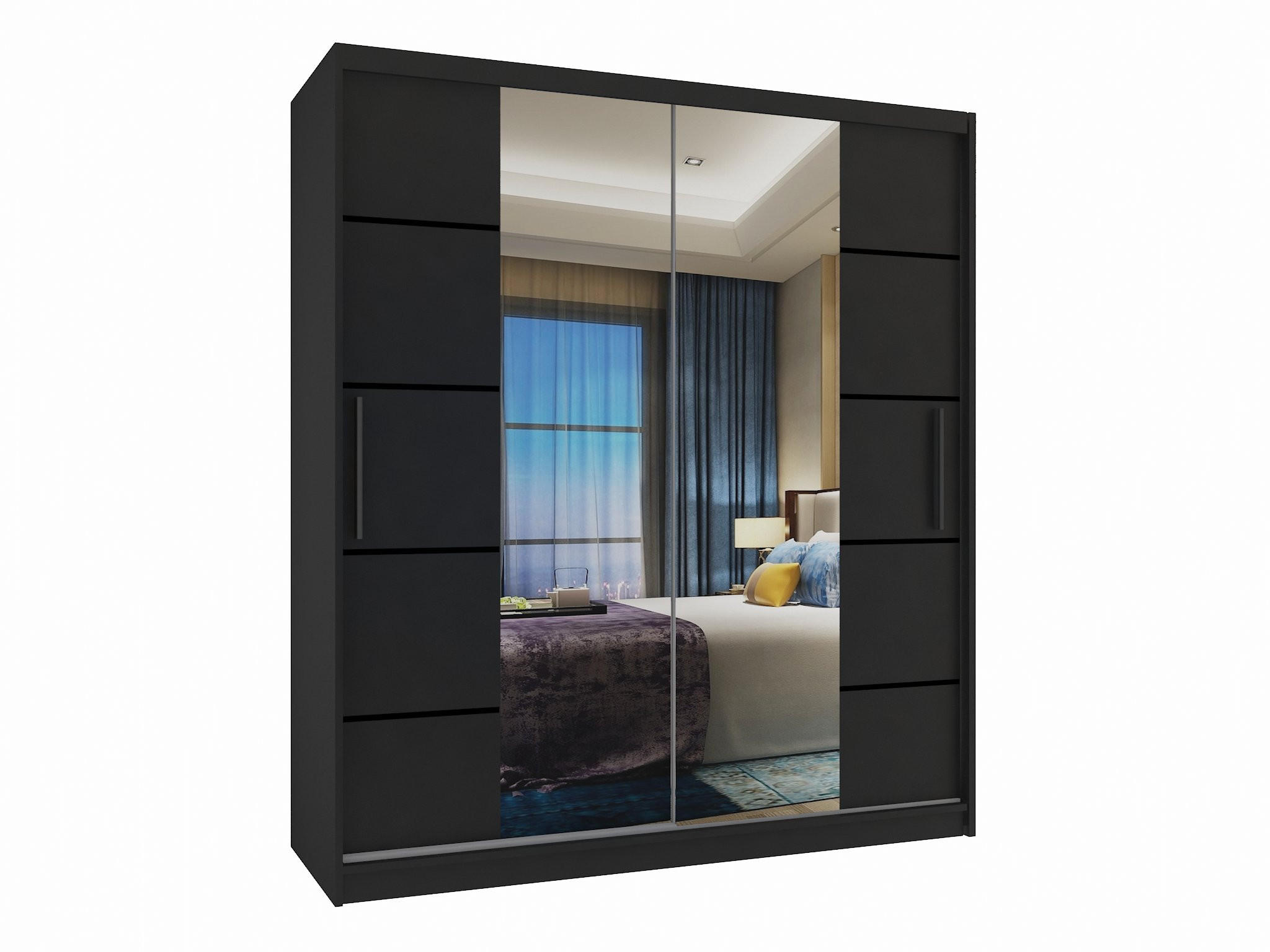SCHWEBETÜRENSCHRANK Verona ME, Schwarz Matt, 133 cm, mit Spiegel & Schubladen - Schwarz, Holz (133/216/60cm) - B BELINI GROUP