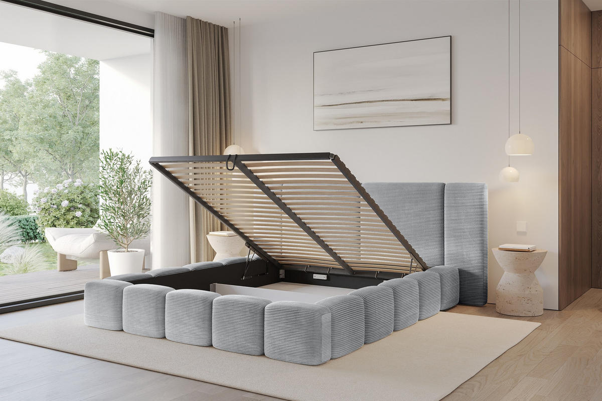 POLSTERBETT mit Bettkasten und Lattenrost, Bett mit Matratze H3/H4 - NILO 140x200 Grau - Anthrazit, Holzwerkstoff/Textil (140/200cm) - ALTDECOR