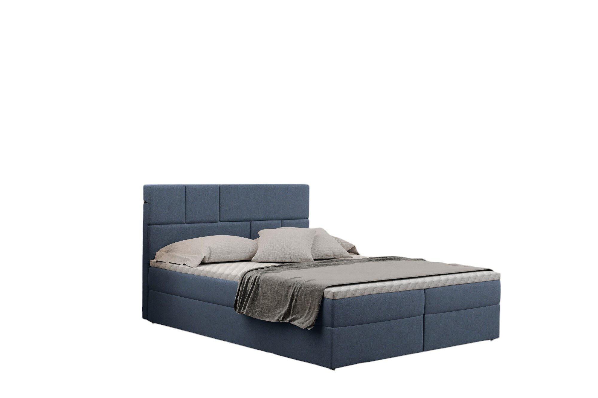 Kaiser Möbel KONTINENTÁLNÍ POSTEL s úložným prostorem a matrací BALI tkanina Mat Velvet Modrá 200x200 cm H2-Pocket