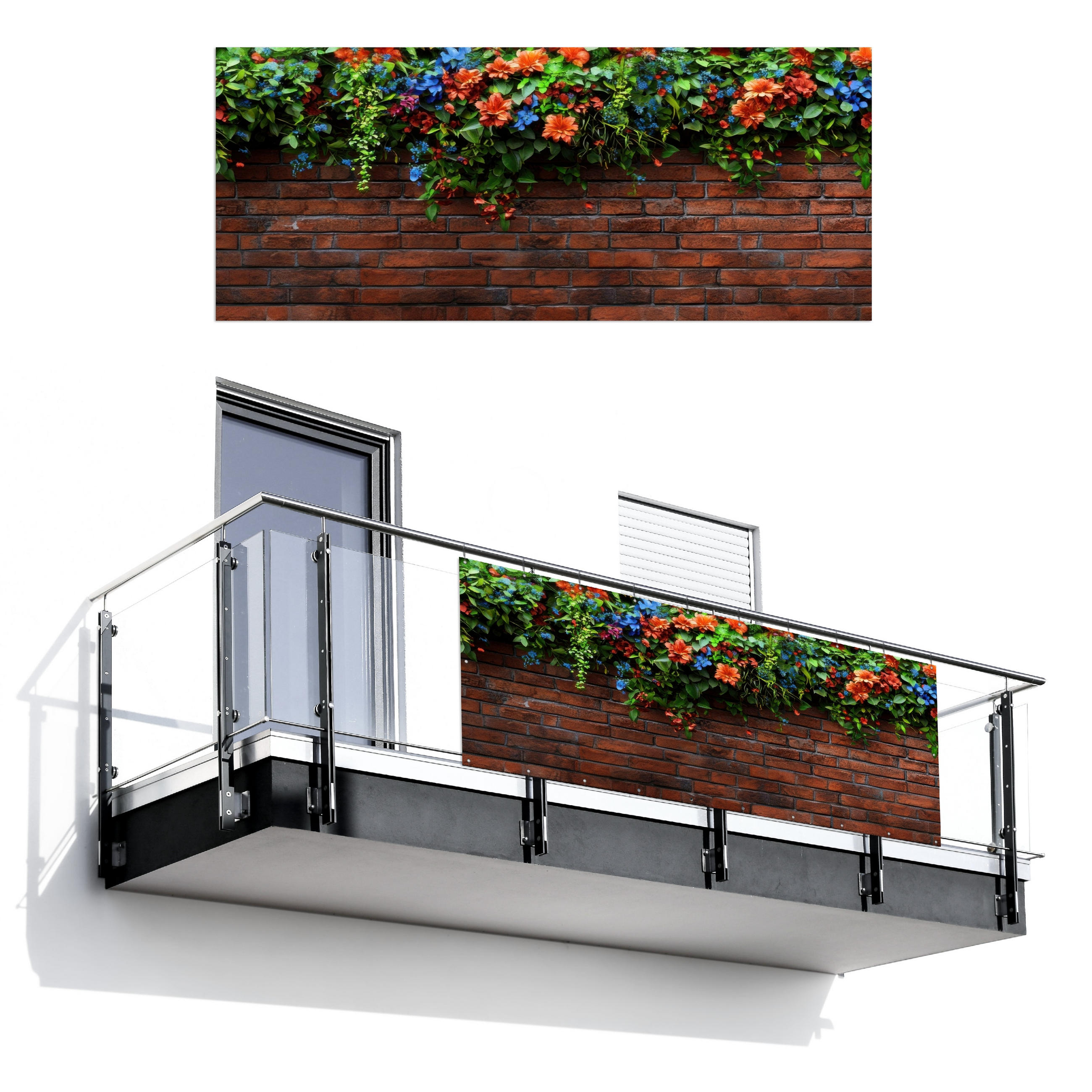 BALKON-SICHTSCHUTZ Blumen - Wand - Grün - Orange - Rotbraun, Kunststoff (300/130cm) - MuchoWow