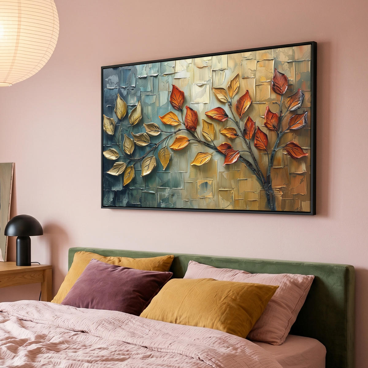 LEINWAND Bilder mit Rahmen - Baum - Abstrakt - Natur - Kunst - 140x90 - Goldfarben, Textil (140/90cm) - MuchoWow