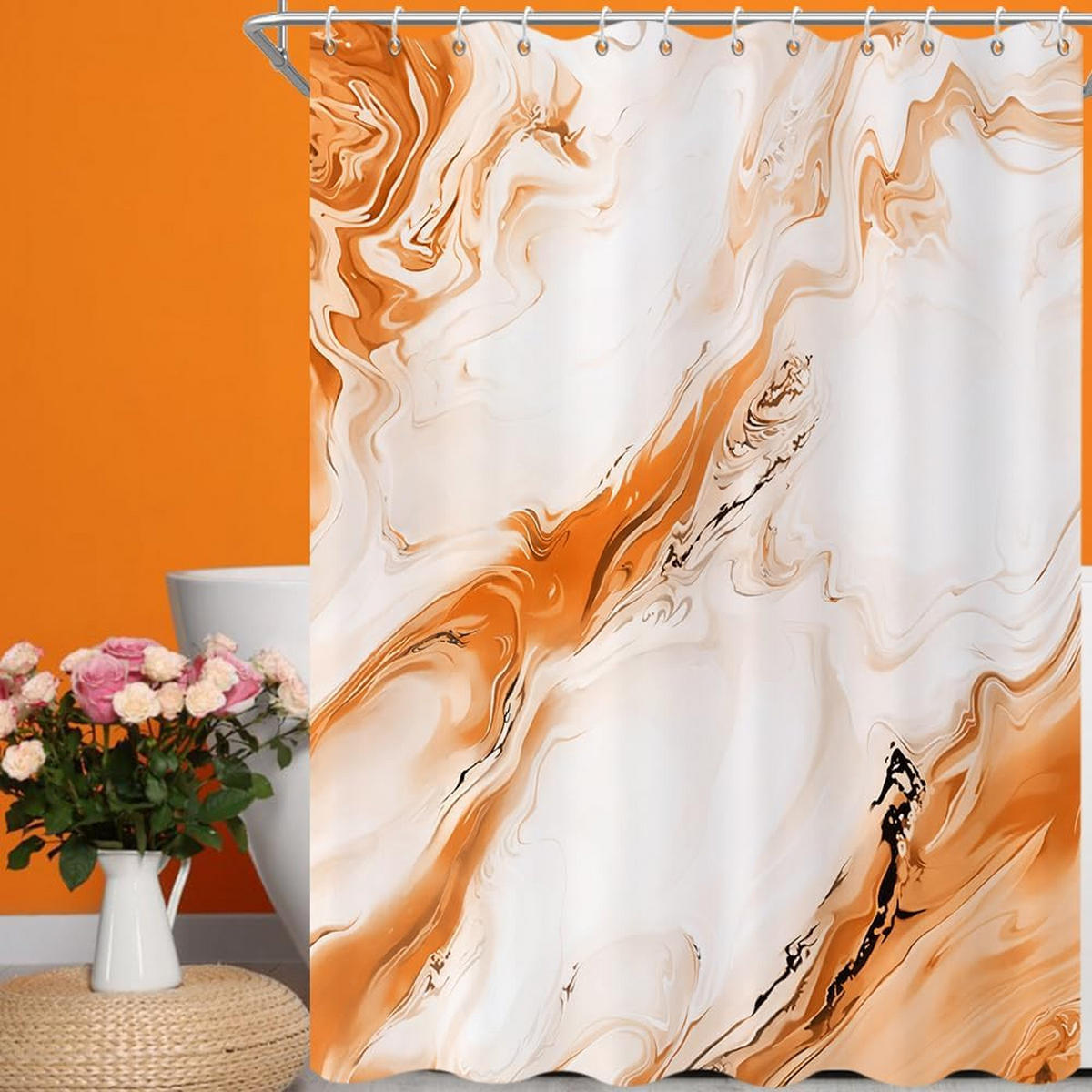 DUSCHVORHANG Aquarell Marmor 180 x 180 cm - Orange, Textil (180/180cm) - Kaket