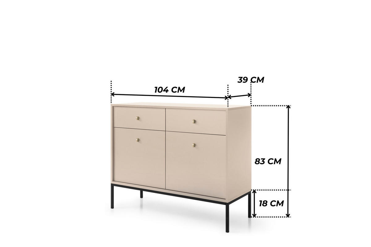 KOMMODE BARI K2D2SZ (Beige, Goldene Griffe, Schwarzes Gestell, Schubladen) - Beige/Goldfarben, Holz/Holzwerkstoff (104/83/39cm) - Ravio