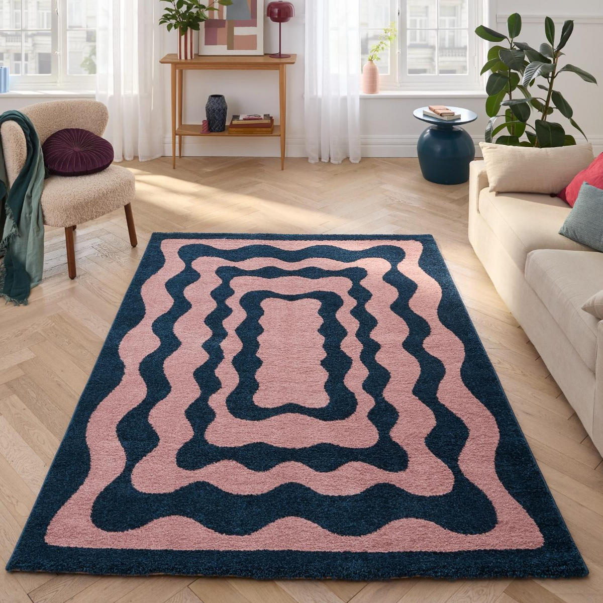 TEPPICH vintage blau Groovy 80x140 cm - Blau, Textil (80/140cm) - Nazar Rugs