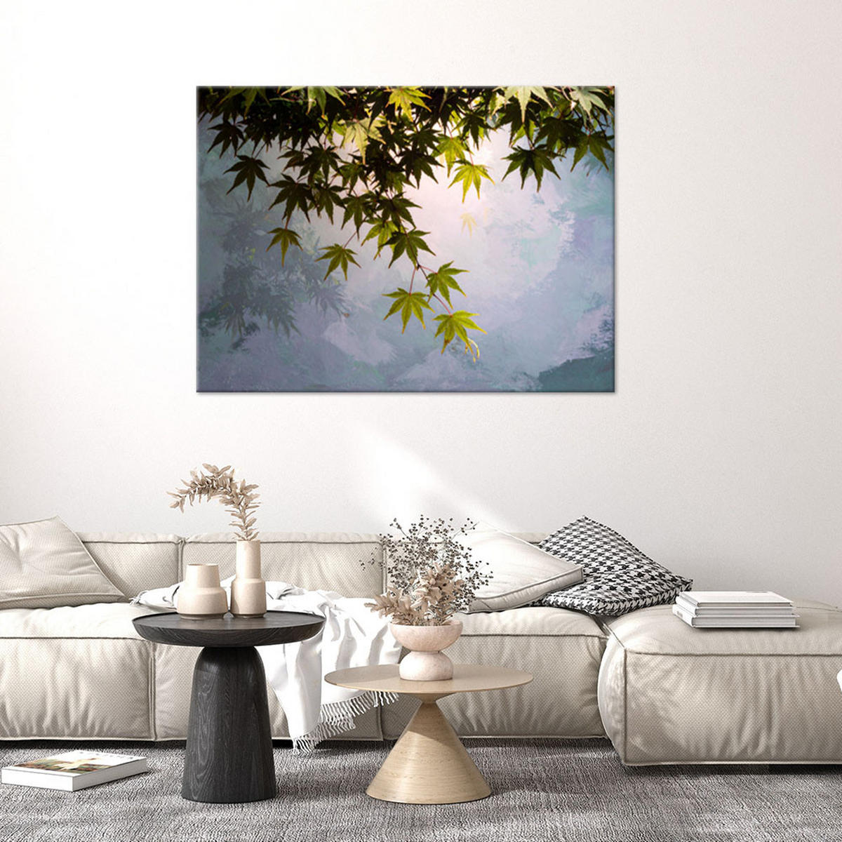 BILD auf Leinwand, Grüne Ahornblätter Pflanzen Natur - Grün, Textil (45/30cm) - Feeby
