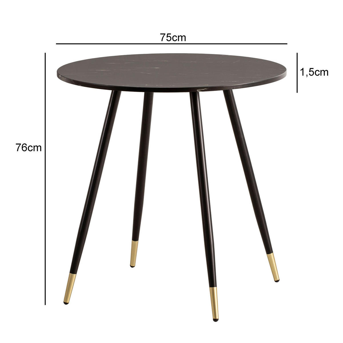 ESSTISCH Marmoroptik Metall Rund Modern, Schwarz 75x75x76 cm - Goldfarben/Schwarz, Holzwerkstoff/Metall (75/75/76cm) - KADIMA DESIGN