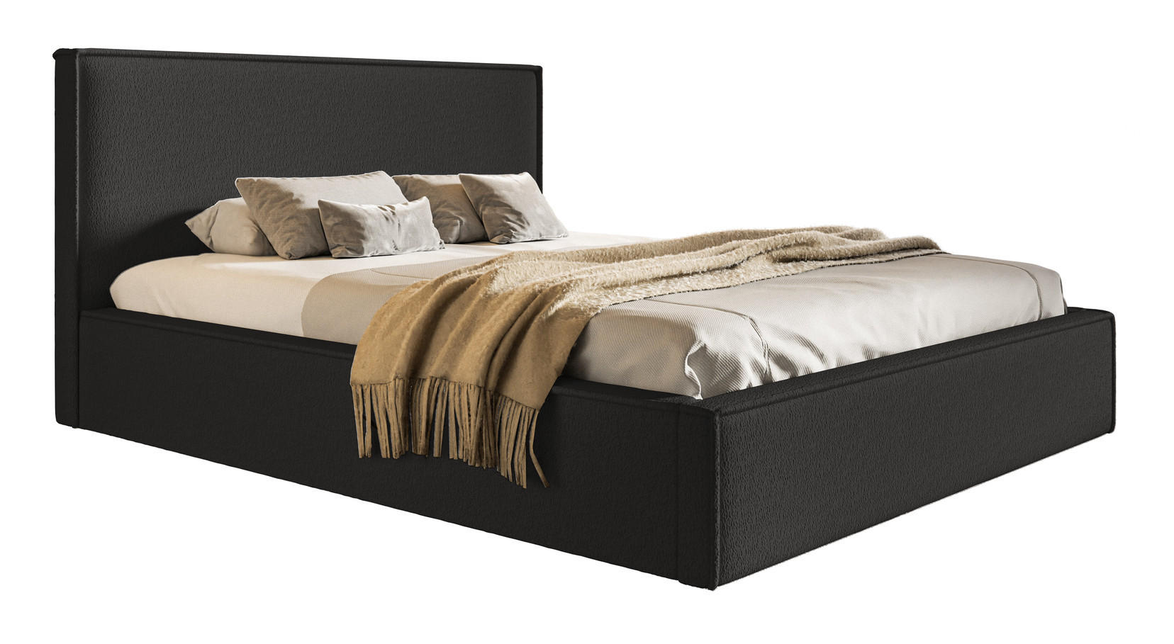 DOPPELBETT 140x200 mit Bettkasten Kyoto, Boucle, Schwarz - Schwarz, Holz/Textil (140/200cm) - Emporius