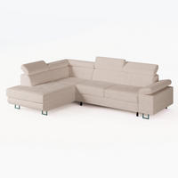 ECKSOFA CAROLINE Links Creme Cord-Stoff L-Form Couch mit Schlaffunktion & Bettkasten - Chromfarben/Creme, Textil (253/190cm)