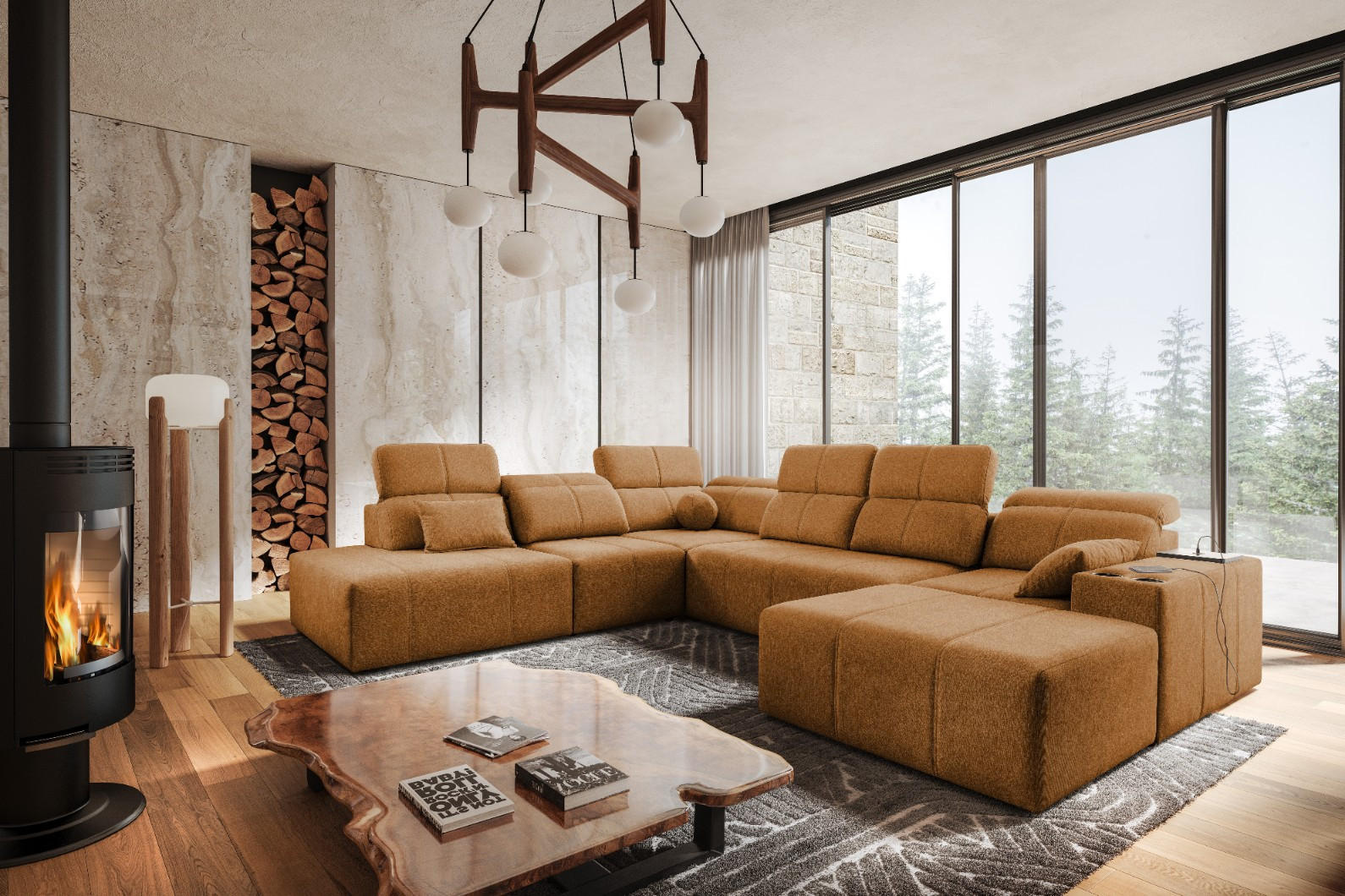 ECKSOFA Multifunktional Mindy X Stoff Verita Kupfer Rechts - Kupferfarben, Holz (359/300cm) - Kaiser Möbel