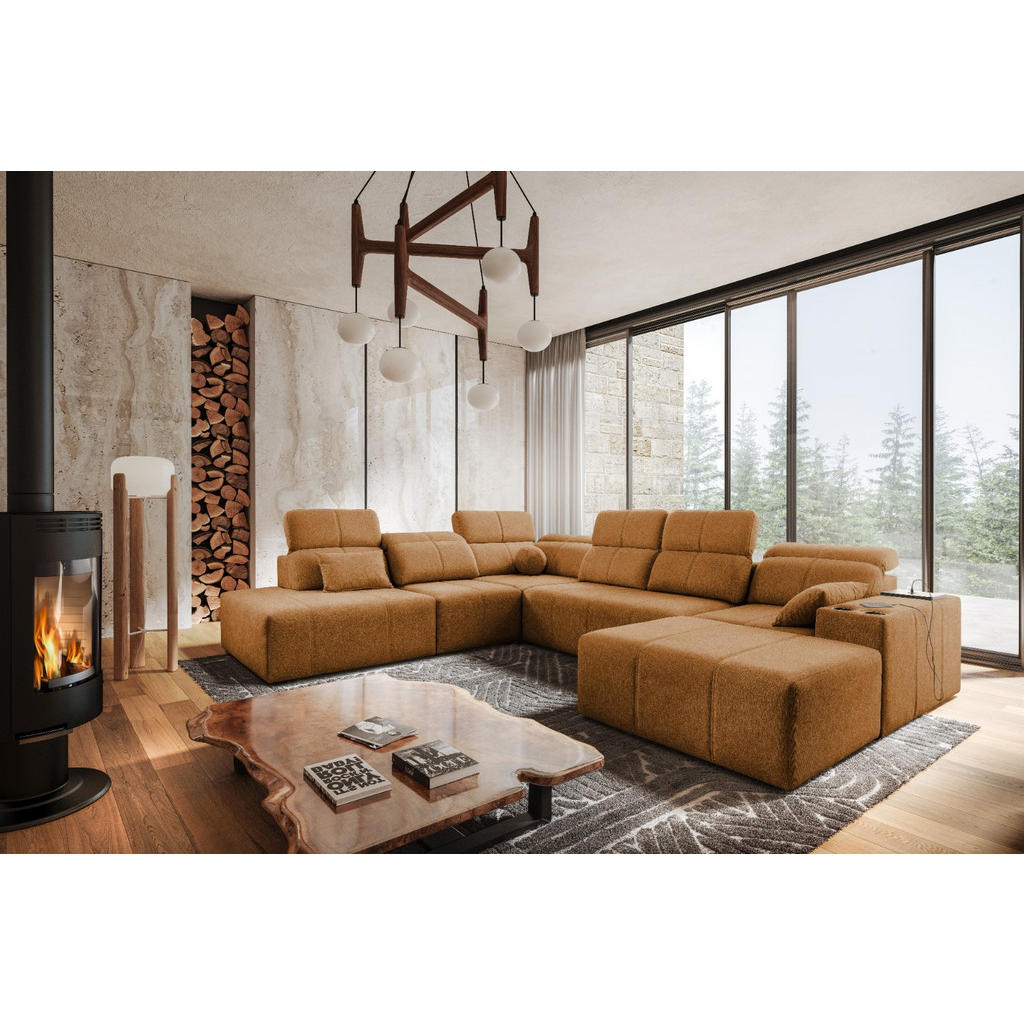Thumbnail - Kaiser Möbel Ecksofa, Kupfer, Holz, 6-Sitzer, L-Form, Ottomane links, Ottomane rechts,L-Form, 359x300 cm, Wohnzimmer, So...