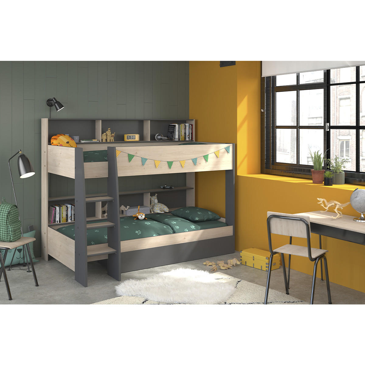 HOCHBETT mit Nischen - 90x200 cm - Leo - Anthrazit, Holzwerkstoff (90/200cm) - Calicosy