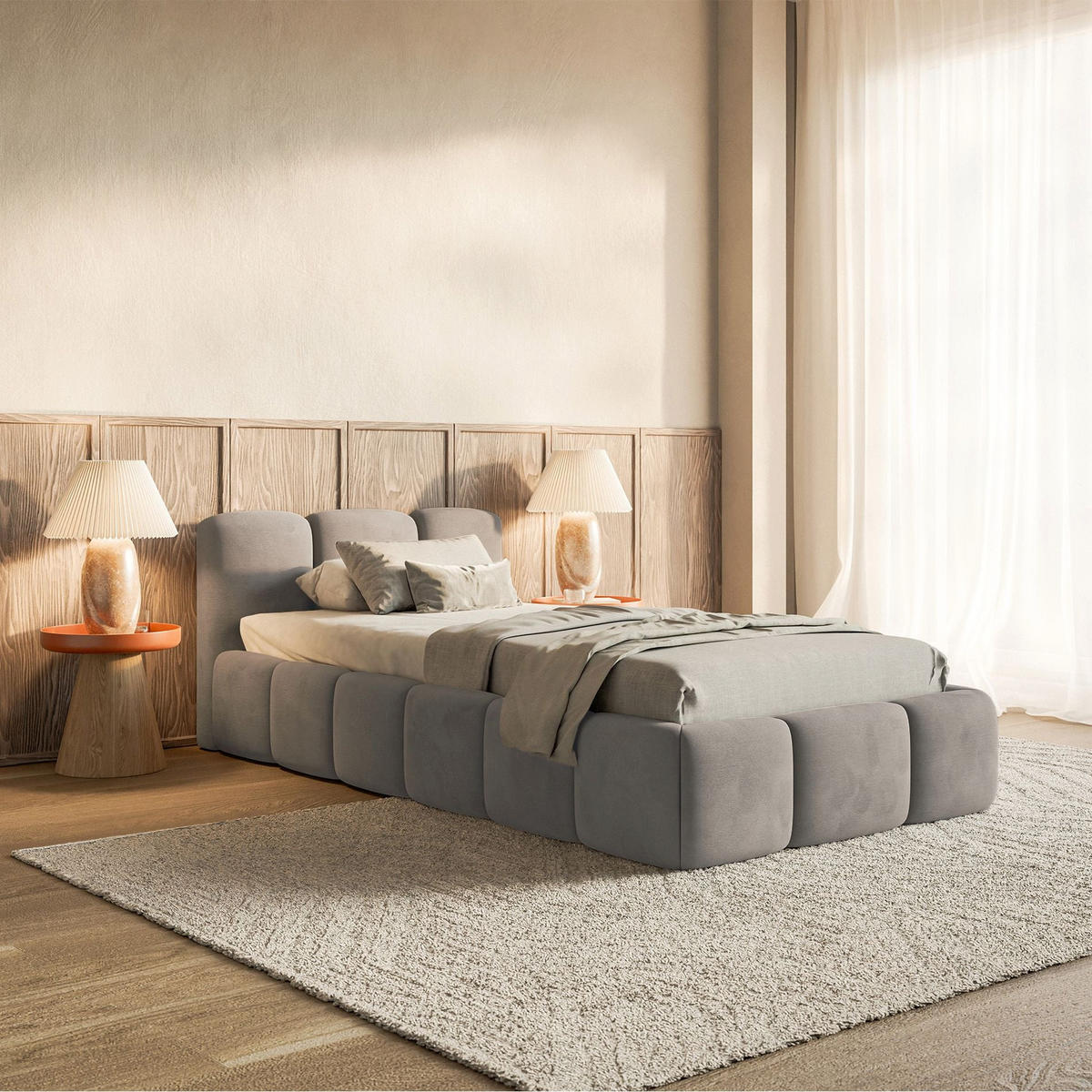 POLSTERBETT Cloudy Low Hellgrau Samt, Bettkasten & Lattenrost, 90x200 cm - Hellgrau/Schwarz, Kunststoff/Textil (90/200cm) - Selsey